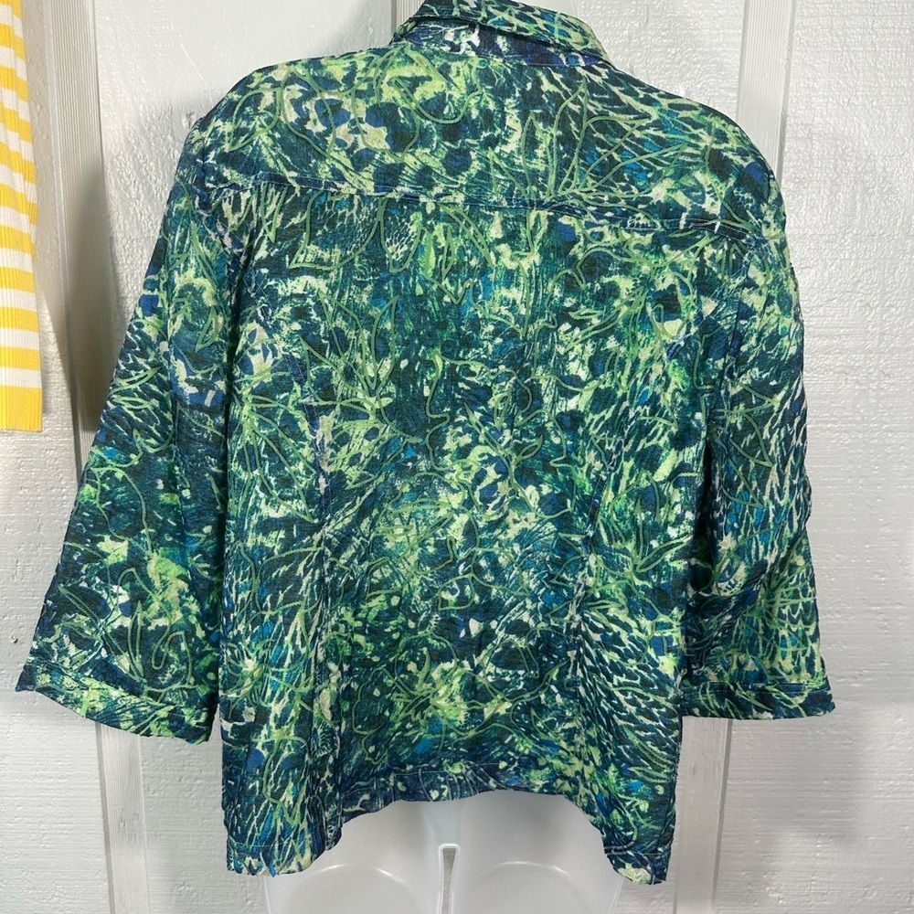 Chico's Green Collared Open Front 3/4 Sleeve Jacket Size 2 (XL) EUC - Picture 5 of 7
